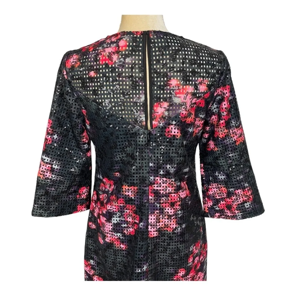 Trina‎ Turk Floral Sequin Party Dress Black Pink 3/4 Sleeves Size 2 Dressy - Picture 8 of 13